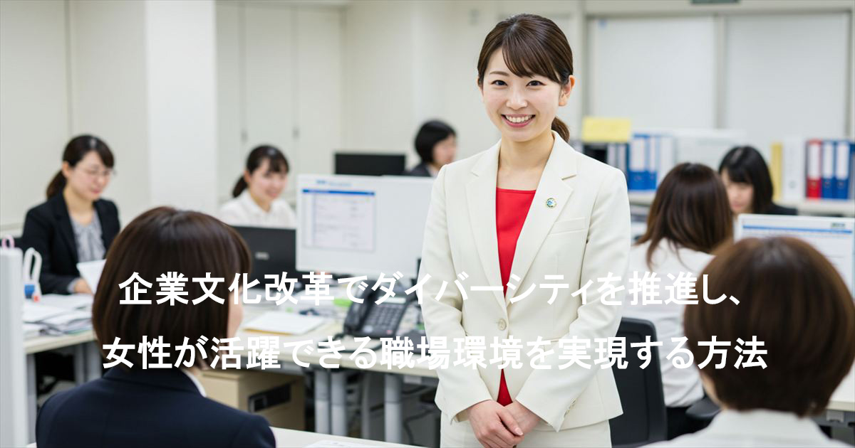 日本の企業では男性の活躍が中心だったが、女性が活躍できる環境を整えて活躍している様子の画像