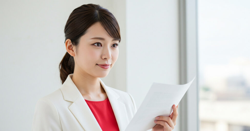 契約書類を持ち書面だけでなく口頭でも丁寧に説明をする様子の画像