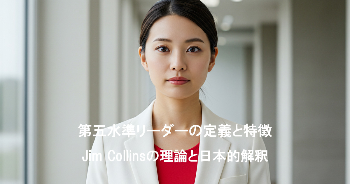 謙虚さと強い意志を持った、白いスーツ、赤いインナーを着た日本人の第五水準の女性リーダーを表現している画像。